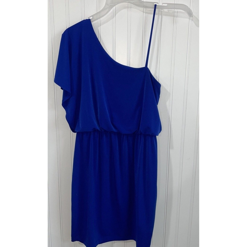 Sweet Storm Dress Womens Medium Royal Blue One Shoulder Elastic Waist Mini